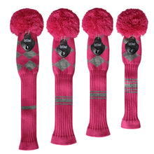 Load image into Gallery viewer, Scott Edward Knitted Golf Covers for Driver Wood,Fairway Wood and Hybrid Wood,Protect Golf Club from Scratches and Dust,Double Layers,Decorate Golf Bags,Rose Grey Argyles
