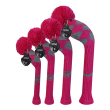 Load image into Gallery viewer, Scott Edward Knitted Golf Covers for Driver Wood,Fairway Wood and Hybrid Wood,Protect Golf Club from Scratches and Dust,Double Layers,Decorate Golf Bags,Rose Grey Argyles