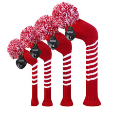 Load image into Gallery viewer, Scott Edward Golf Head Cover for Driver Wood,Fairway Wood,Hybrid Wood,Double Layer,Elastic Yarn,Fluffy Pom Snug for Golf Club and Decorate Golf Bags,Classic Style-Crimson White Stripes