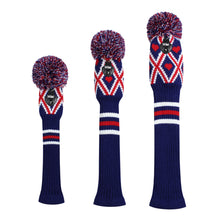 Load image into Gallery viewer, 2022 Scott Edward Golf Club Knitted Headcovers for Driver(460cc),Fairway(3/5/7) and Hybrid(UT),Double Layers Acrylic Yarn, Red H Blue White Grid Pattern for Golfer Gifts,Golf Club Protector