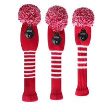 Load image into Gallery viewer, Scott Edward Golf Head Cover for Driver Wood,Fairway Wood,Hybrid Wood,Double Layer,Elastic Yarn,Fluffy Pom Snug for Golf Club and Decorate Golf Bags,Classic Style-Crimson White Stripes