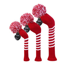 Load image into Gallery viewer, Scott Edward Golf Head Cover for Driver Wood,Fairway Wood,Hybrid Wood,Double Layer,Elastic Yarn,Fluffy Pom Snug for Golf Club and Decorate Golf Bags,Classic Style-Crimson White Stripes