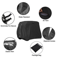 Load image into Gallery viewer, Scott Edward Golf Cart Cover 400D Waterproof Windproof Sunproof Outdoor All-Weather Polyester Full Golf Cart Cover Fits EZGO, Club Car, Yamaha, 2/4 Passenger Golf Cart, Black with air vent
