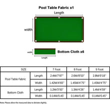 Load image into Gallery viewer, Scott Edward Professional Pool Table Felt fits Standard 7/8/9 Foot Table, Snooker Indoor Billiard Pool Table Cloth Accessories with Cushion Cloth Strip, Green billiard table cloth
