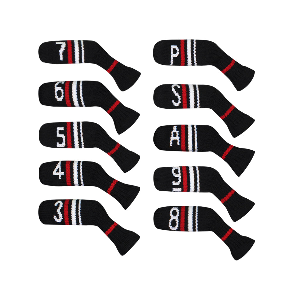 Scott Edward 10 Pcs Golf Iron Head Covers Cuteness and Basically Socks Shape Washable & Durable Golf Club Head Protector-Red Warning