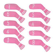 Load image into Gallery viewer, Scott Edward 10 Pcs Golf Iron Head Covers Cuteness and Basically Socks Shape Washable &amp; Durable Golf Club Head Protector with Pink White Stripes
