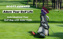 Load image into Gallery viewer, Scott Edward Golf Club Knitted Headcovers for Driver(460cc),Fairway(3/5/7) and Hybrid(UT),Double Layers Elastic Acrylic Yarn,Fluffy Pom Creativity Pattern for Golfer Gifts,Golf Club Protector-Red Blue Stripes Warning
