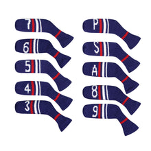 Load image into Gallery viewer, Scott Edward 10 Pcs Golf Iron Head Covers Cuteness and Socks Shape Washable &amp; Durable Golf Club Head Protector with Blue White Stripes
