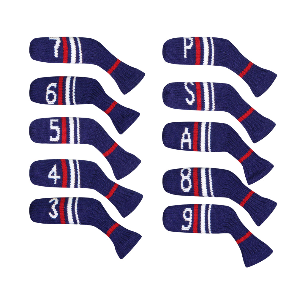 Scott Edward 10 Pcs Golf Iron Head Covers Cuteness and Socks Shape Washable & Durable Golf Club Head Protector with Blue White Stripes