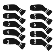 Load image into Gallery viewer, Scott Edward 10 Pcs Golf Iron Head Covers Cuteness and Socks Shape Washable &amp; Durable Golf Club Head Protector with Black White Stripes
