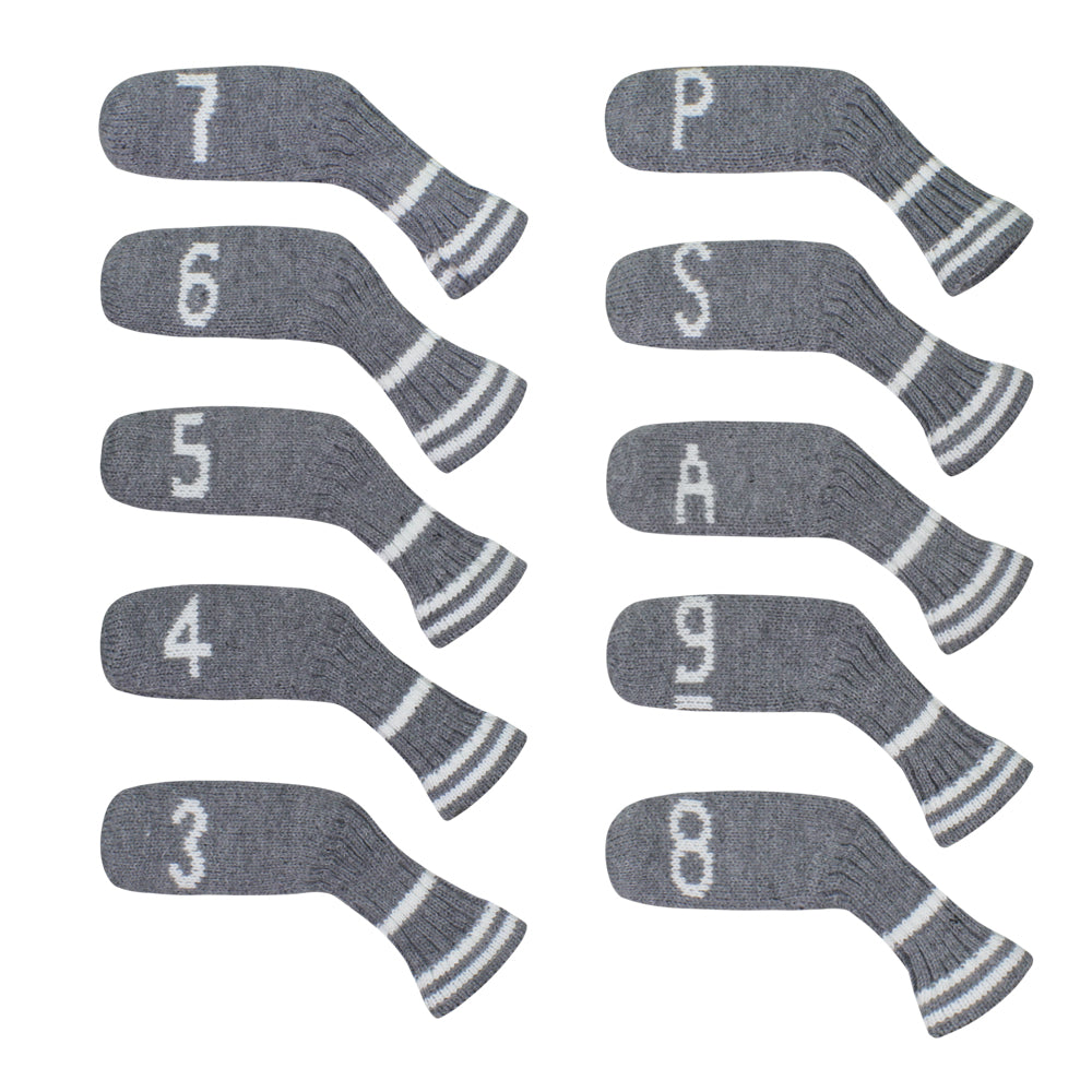 Scott Edward 10 Pcs Golf Iron Head Covers Cuteness and Basically Socks Shape Washable & Durable Golf Club Head Protector with Grey Pattern