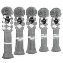 Load image into Gallery viewer, Scott Edward Golf Club Covers for Driver(460cc),Fairway and Hybrid,Grey White Argyles Elastic Yarn,Sung Fit for Golf Head with Pom Pom,Protect golf from Scratches and Dust
