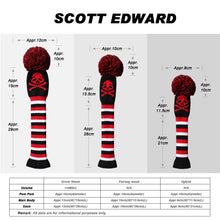 Load image into Gallery viewer, Scott Edward Golf Club Knitted Headcovers Double Layers Elastic Acrylic Yarn,Fluffy Pom Creativity Pattern for Golfer Gifts,Golf Club Protector- Skull Pattern for Driver(460cc),Fairway(3/5/7) and Hybrid(UT)
