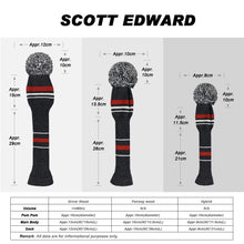 Load image into Gallery viewer, Scott Edward Golf Club Knitted Headcovers Double Layers Elastic Acrylic Yarn,Fluffy Pom Creativity Pattern for Golfer Gifts,Golf Club Protector- Classcial Red Warning Stripes for Driver(460cc),Fairway(3/5/7) and Hybrid(UT)
