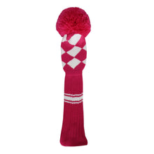 Load image into Gallery viewer, Scott Edward Golf Club Knitted Headcovers Double Layers Elastic Acrylic Yarn,Fluffy Pom Creativity Pattern for Golfer Gifts,Golf Club Protector- Rose White Argyles for Driver(460cc),Fairway(3/5/7) and Hybrid(UT)
