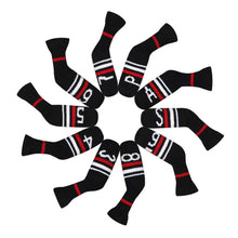 Load image into Gallery viewer, Scott Edward 10 Pcs Golf Iron Head Covers Cuteness and Basically Socks Shape Washable &amp; Durable Golf Club Head Protector-Red Warning
