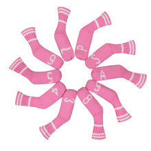 Load image into Gallery viewer, Scott Edward 10 Pcs Golf Iron Head Covers Cuteness and Basically Socks Shape Washable &amp; Durable Golf Club Head Protector with Pink White Stripes
