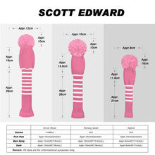 Load image into Gallery viewer, Scott Edward Golf Club Knitted Headcovers Double Layers Elastic Acrylic Yarn,Fluffy Pom Creativity Pattern for Golfer Gifts,Golf Club Protector-for Driver(460cc),Fairway(3/5/7) and Hybrid(UT)-Pink White Stripes
