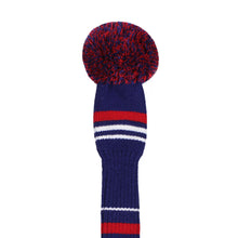 Load image into Gallery viewer, Scott Edward Golf Club Knitted Headcovers Double Layers Elastic Acrylic Yarn,Fluffy Pom Creativity Pattern for Golfer Gifts,Golf Club Protector- Dark Blue Stripes for Driver(460cc),Fairway(3/5/7) and Hybrid(UT)
