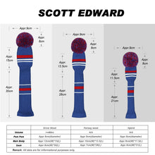 Load image into Gallery viewer, Scott Edward Golf Club Knitted Headcovers Double Layers Elastic Acrylic Yarn,Fluffy Pom Creativity Pattern for Golfer Gifts,Golf Club Protector-Navy Blue White Stripes for Driver(460cc),Fairway(3/5/7) and Hybrid(UT)
