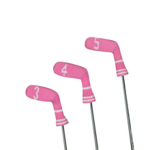 Load image into Gallery viewer, Scott Edward 10 Pcs Golf Iron Head Covers Cuteness and Basically Socks Shape Washable &amp; Durable Golf Club Head Protector with Pink White Stripes
