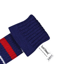 Load image into Gallery viewer, Scott Edward Golf Club Knitted Headcovers Double Layers Elastic Acrylic Yarn,Fluffy Pom Creativity Pattern for Golfer Gifts,Golf Club Protector- Dark Blue Stripes for Driver(460cc),Fairway(3/5/7) and Hybrid(UT)
