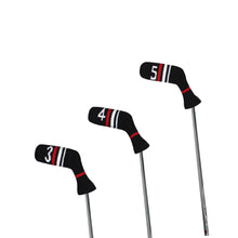 Load image into Gallery viewer, Scott Edward 10 Pcs Golf Iron Head Covers Cuteness and Basically Socks Shape Washable &amp; Durable Golf Club Head Protector-Red Warning
