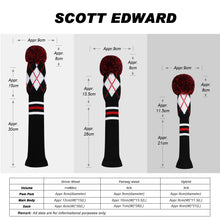 Load image into Gallery viewer, Scott Edward Golf Club Knitted Headcovers for Driver(460cc),Fairway(3/5/7) and Hybrid(UT),Double Layers Acrylic Yarn, Black White Red Argyle  Pattern for Golfer Gifts,Golf Club Protector
