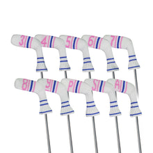 Load image into Gallery viewer, Scott Edward 10 Pcs Golf Iron Head Covers Cuteness and Socks Shape Washable &amp; Durable Golf Club Head Protector with Blue White Stripes
