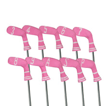 Load image into Gallery viewer, Scott Edward 10 Pcs Golf Iron Head Covers Cuteness and Basically Socks Shape Washable &amp; Durable Golf Club Head Protector with Pink White Stripes
