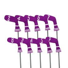 Load image into Gallery viewer, Scott Edward 10 Pcs Golf Iron Head Covers Cuteness and Basically Socks Shape Washable &amp; Durable Golf Club Head Protector with Purple White Pattern
