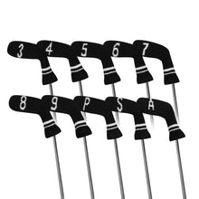 Load image into Gallery viewer, Scott Edward 10 Pcs Golf Iron Head Covers Cuteness and Socks Shape Washable &amp; Durable Golf Club Head Protector with Black White Stripes
