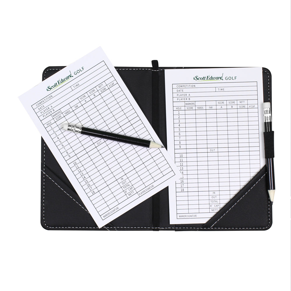 Scott Edward Golf Scorecard Cover Leather Scorecard Holder Statistic and Score Tracking Waterproof Soft Thick Black,Golf Accessories