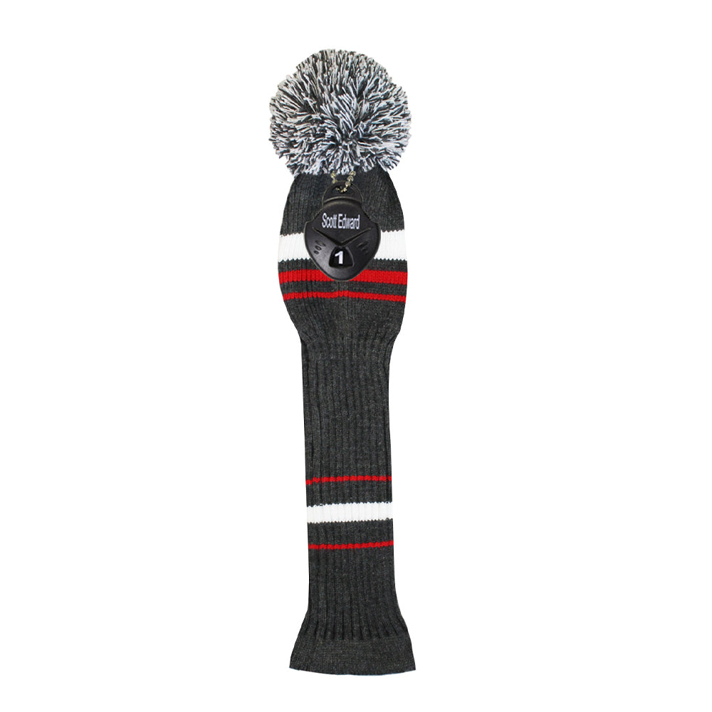 Scott Edward Knitted Golf Covers for Driver Wood,Fairway Wood and Hybrid Wood,Protect Golf Club from Scratches and Dust,Decorate Golf Bags with Classical Grey White Red Stripes