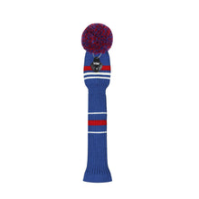 Load image into Gallery viewer, Scott Edward Golf Club Knitted Headcovers Double Layers Elastic Acrylic Yarn,Fluffy Pom Creativity Pattern for Golfer Gifts,Golf Club Protector-Navy Blue White Stripes for Driver(460cc),Fairway(3/5/7) and Hybrid(UT)
