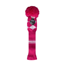 Load image into Gallery viewer, Scott Edward Golf Club Knitted Headcovers Double Layers Elastic Acrylic Yarn,Fluffy Pom Creativity Pattern for Golfer Gifts,Golf Club Protector- Rose White Argyles for Driver(460cc),Fairway(3/5/7) and Hybrid(UT)
