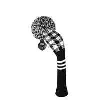 Load image into Gallery viewer, Scott Edward Golf Club Knitted Headcovers Double Layers Elastic Acrylic Yarn,Fluffy Pom Creativity Pattern for Golfer Gifts,Golf Club Protector- Black White Plaid for Driver(460cc),Fairway(3/5/7) and Hybrid(UT)
