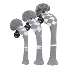 Load image into Gallery viewer, Scott Edward Golf Club Covers for Driver(460cc),Fairway and Hybrid,Grey White Argyles Elastic Yarn,Sung Fit for Golf Head with Pom Pom,Protect golf from Scratches and Dust
