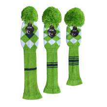 Load image into Gallery viewer, Scott Edward Knitted Golf Covers for Driver Wood,Fairway Wood and Hybrid Wood,Protect Golf Club from Scratches and Dust,Double Layers,Decorate Golf Bags,Green Grey Argyles
