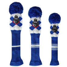 Load image into Gallery viewer, Scott Edward Knitted Golf Covers for Driver Wood,Fairway Wood and Hybrid Wood,Protect Golf Club from Scratches and Dust,Decorate Golf Bags with Blue Red Argyles
