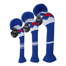 Load image into Gallery viewer, Scott Edward Knitted Golf Covers for Driver Wood,Fairway Wood and Hybrid Wood,Protect Golf Club from Scratches and Dust,Decorate Golf Bags with Blue Red Argyles
