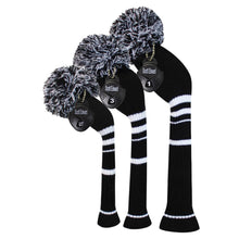 Load image into Gallery viewer, Scott Edward Golf Club Knitted Headcovers Double Layers Elastic Acrylic Yarn,Fluffy Pom Creativity Pattern for Golfer Gifts,Golf Club Protector-for Driver(460cc),Fairway(3/5/7) and Hybrid(UT)-White Black Stripes
