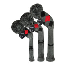 Load image into Gallery viewer, Scott Edward Knitted Golf Covers for Driver Wood,Fairway Wood and Hybrid Wood,Protect Golf Club from Scratches and Dust,Decorate Golf Bags,Classi Pattern Grey Red Black Argyles
