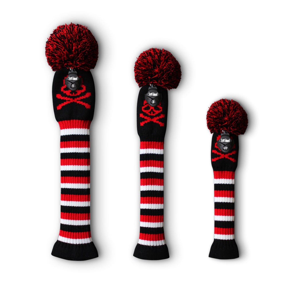 Scott Edward Golf Club Knitted Headcovers Double Layers Elastic Acrylic Yarn,Fluffy Pom Creativity Pattern for Golfer Gifts,Golf Club Protector- Skull Pattern for Driver(460cc),Fairway(3/5/7) and Hybrid(UT)