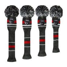 Load image into Gallery viewer, Scott Edward Golf Club Knitted Headcovers Double Layers Elastic Acrylic Yarn,Fluffy Pom Creativity Pattern for Golfer Gifts,Golf Club Protector- Classcial Red Warning Stripes for Driver(460cc),Fairway(3/5/7) and Hybrid(UT)
