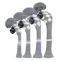 Load image into Gallery viewer, Scott Edward Golf Club Covers for Driver(460cc),Fairway and Hybrid,Grey White Argyles Elastic Yarn,Sung Fit for Golf Head with Pom Pom,Protect golf from Scratches and Dust
