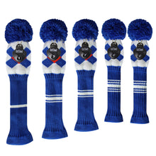 Load image into Gallery viewer, Scott Edward Knitted Golf Covers for Driver Wood,Fairway Wood and Hybrid Wood,Protect Golf Club from Scratches and Dust,Decorate Golf Bags with Blue Red Argyles
